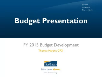 Budget Presentation  FY 2015 Budget Development  Thomas Harper, CFO  BUDGET TIMELINE  Dates are