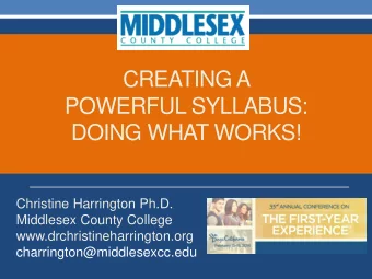 CREATING A  POWERFUL SYLLABUS:  DOING WHAT WORKS!  Christine Harrington Ph.D.  Middlesex County