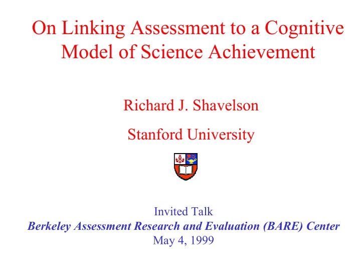 on linking assessment to a cognitive model of science