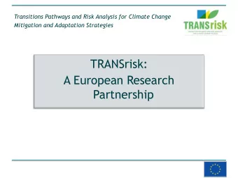 TRANSrisk:  A European Research  Partnership TRANS RISK O VERVIEW  Title: Transitions pathways