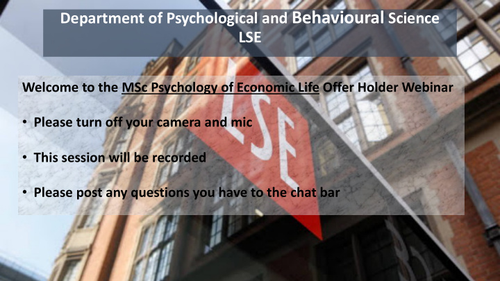 psychology of economic life offer holder session