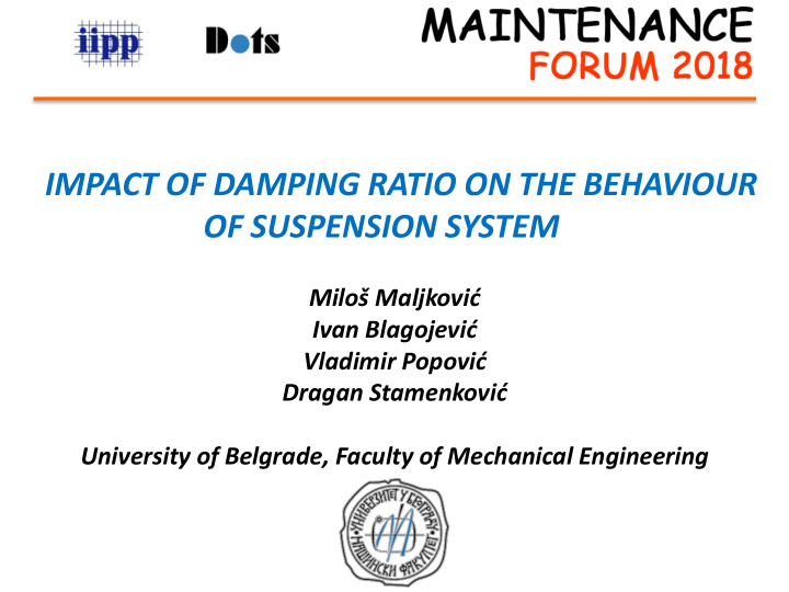 impact of damping ratio on the behaviour of suspension