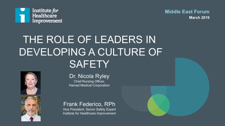 the role of leaders in developing a culture of safety