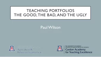 Paul Wilson  DEPARTMENT/CANDIDATE  SHOULD HAVE A PLAN-NOW q Portfolios vary by department and by