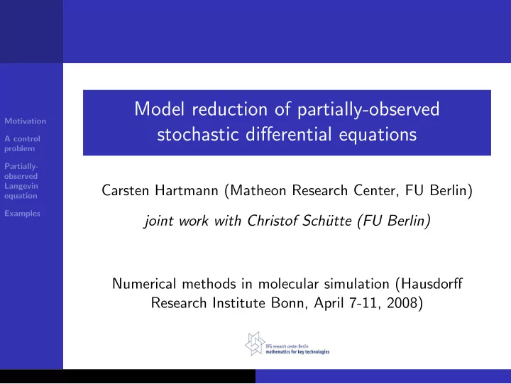 model reduction of partially observed