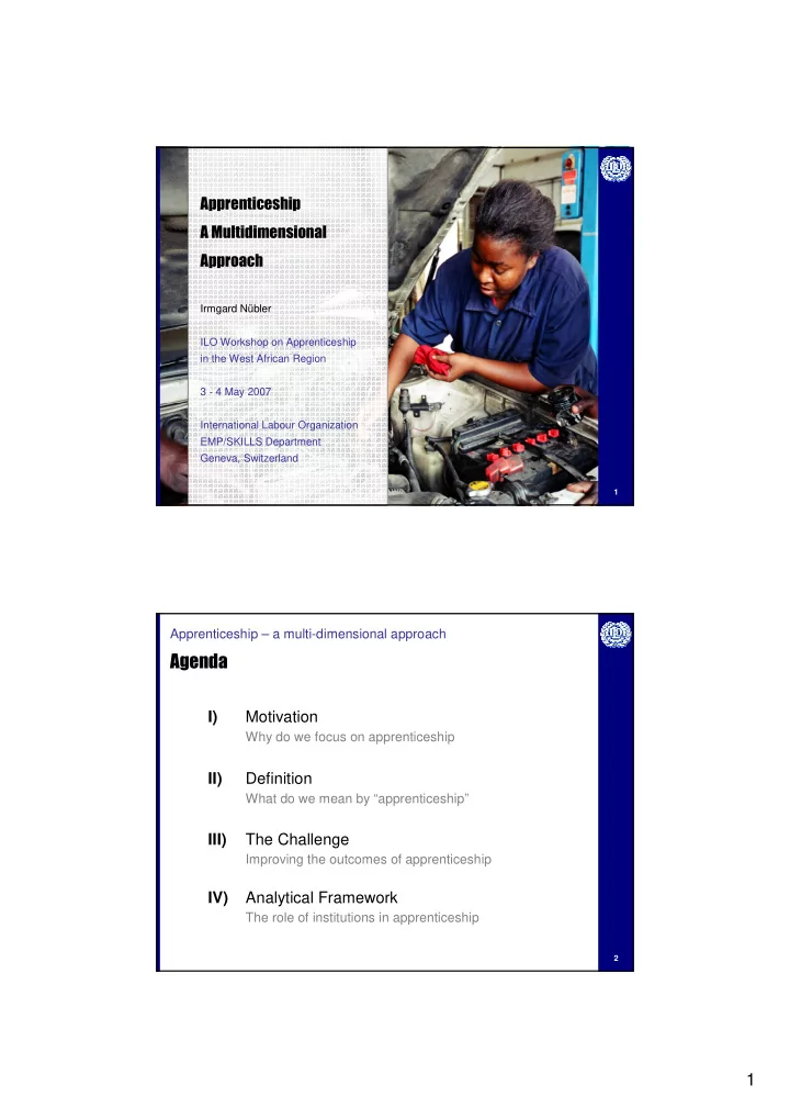 i motivation why do we focus on apprenticeship ii