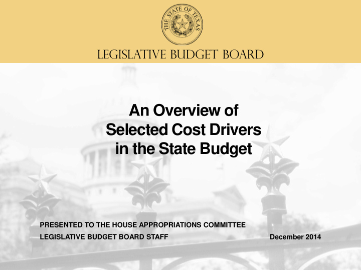 an overview of selected cost drivers in the state budget