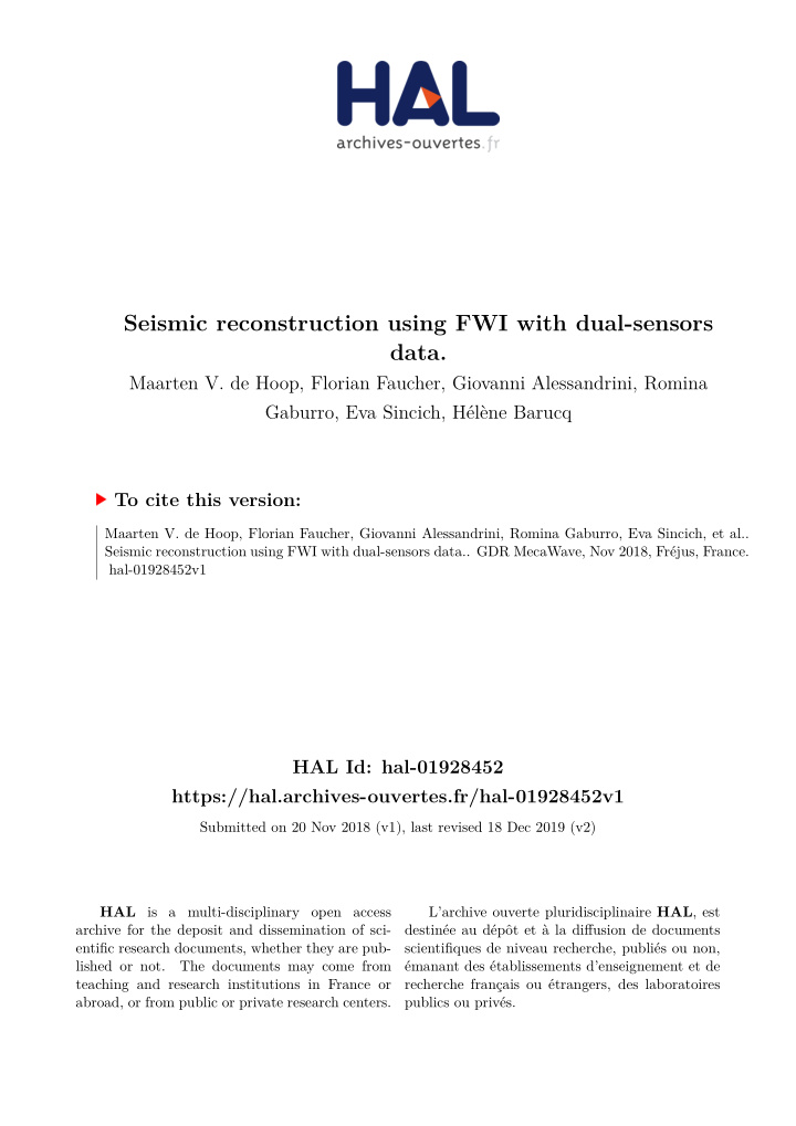 data seismic reconstruction using fwi with dual sensors