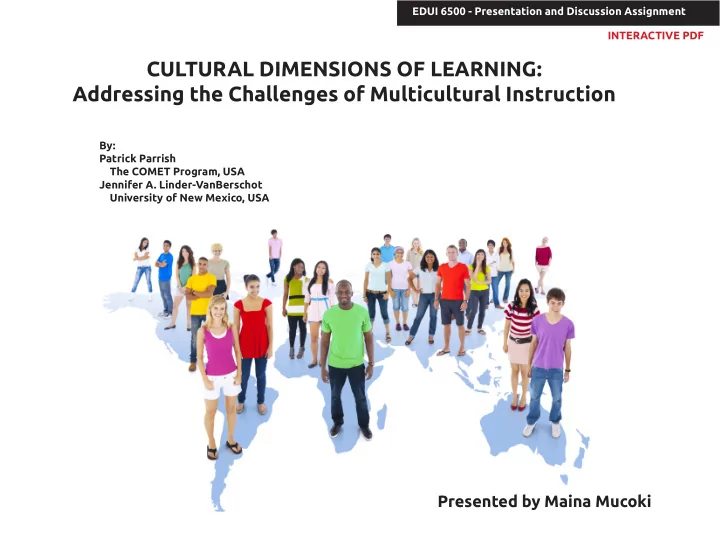 cultural dimensions of learning addressing the challenges