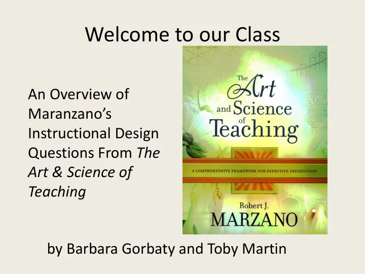 welcome to our class