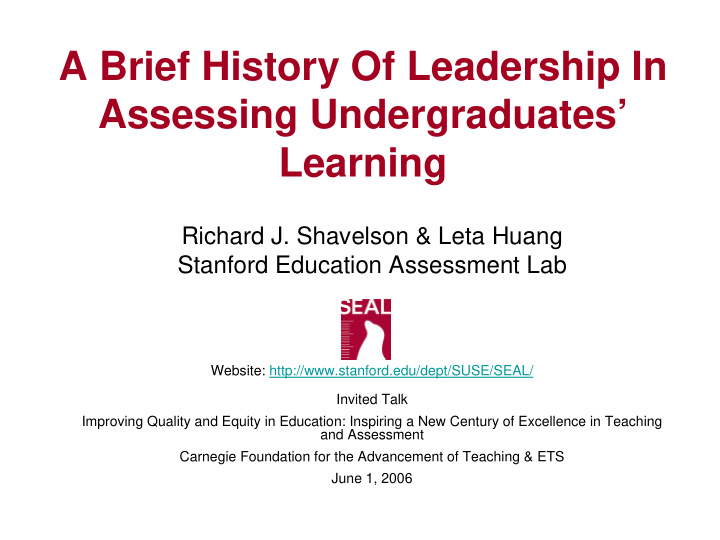 a brief history of leadership in assessing undergraduates