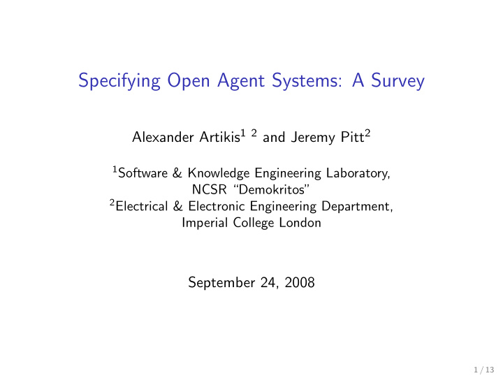 specifying open agent systems a survey
