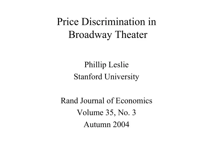 price discrimination in broadway theater