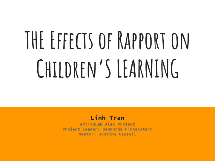 the effects of rapport on children s learning