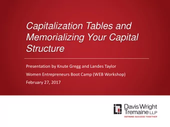 Capitalization Tables and  Memorializing Your Capital Structure  Presentation by Knute Gregg and