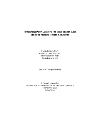 Preparing  Peer  Leaders  for  Encounters  with