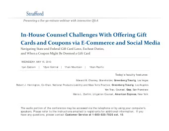 In  House Counsel Challenges With Offering Gift Cards and Coupons via E  Commerce and Social