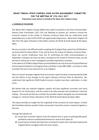 The Above Dam Irrigators Group (ADIG) have asked to present to the Orari-Temuka-Opihi- Pareora Zone