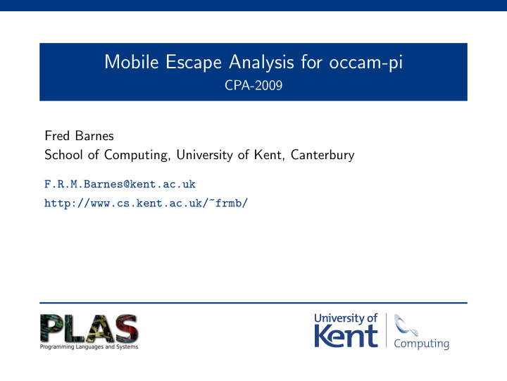 mobile escape analysis for occam pi