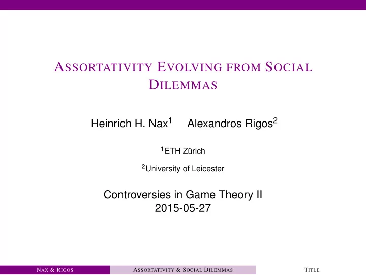 s patial a ssortativity la g rund w aloszek h elbing 2013