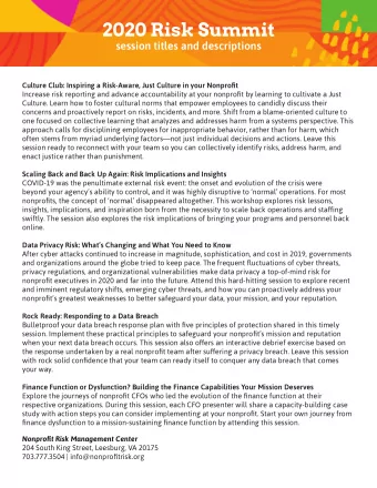 2020 Risk Summit  session titles and descriptions  Culture Club: Inspiring a Risk-Aware, Just