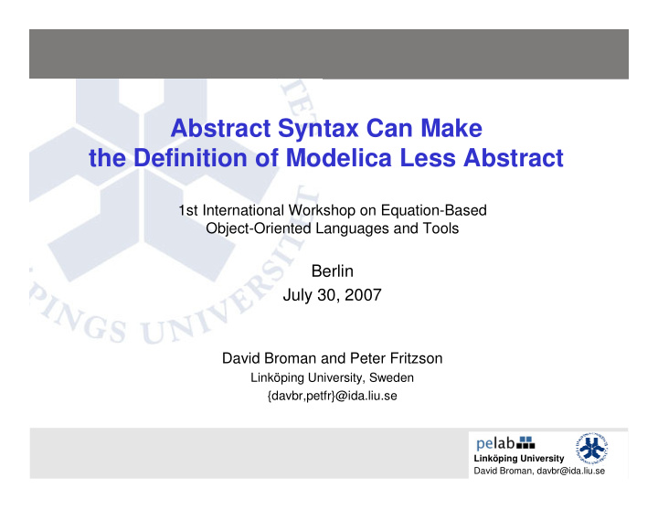 abstract syntax can make the definition of modelica less