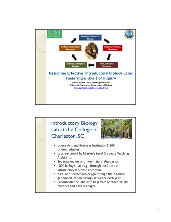 Introductory Biology  Lab at the College of  Charleston, SC  Liberal Arts and Sciences