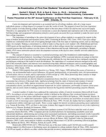 An Examination of First-Year Students Vocational Interest Patterns  Rachel F  . Pickett, Ph.D.