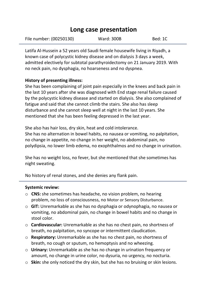 long case presentation