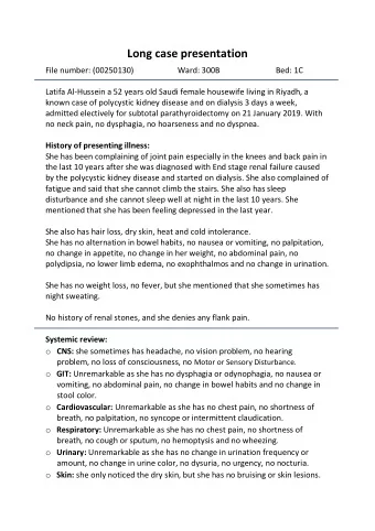Long case presentation  File number: (00250130)                      Ward: 300B