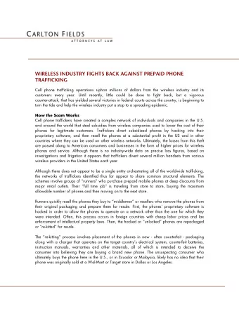 WIRELESS INDUSTRY FIGHTS BACK AGAINST PREPAID PHONE  TRAFFICKING  Cell phone trafficking operations