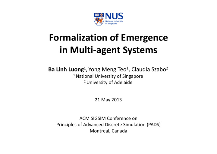 formalization of emergence in multi agent systems