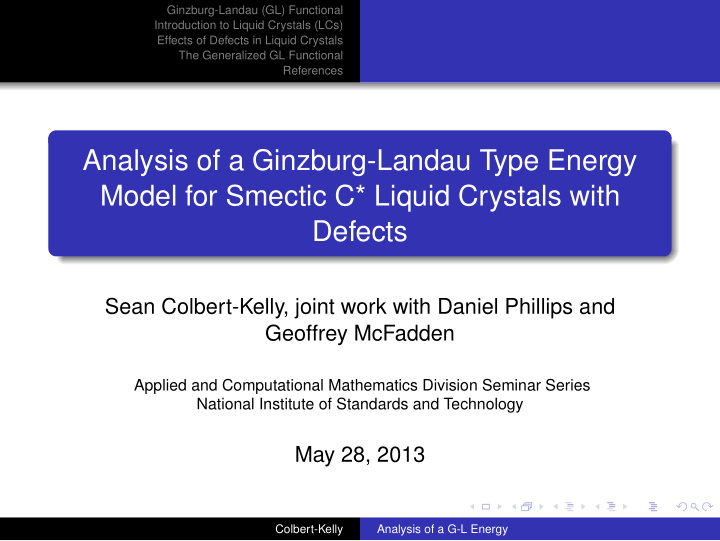 analysis of a ginzburg landau type energy model for