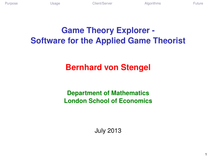 game theory explorer software for the applied game