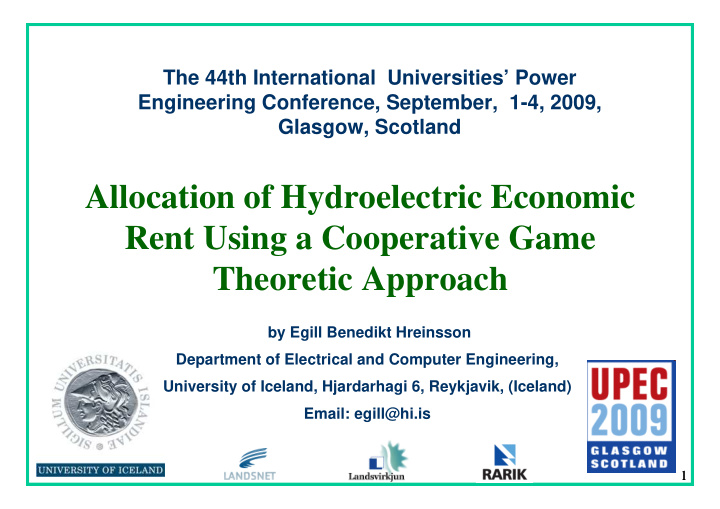 allocation of hydroelectric economic rent using a