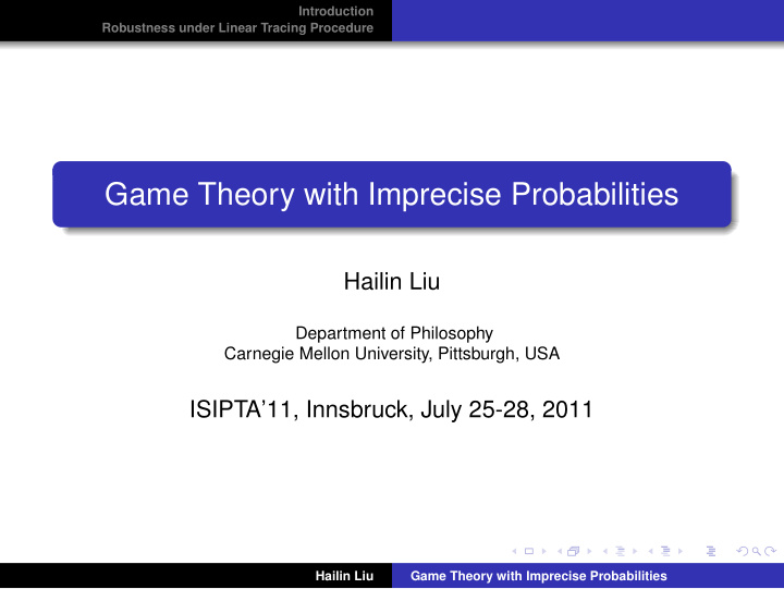game theory with imprecise probabilities
