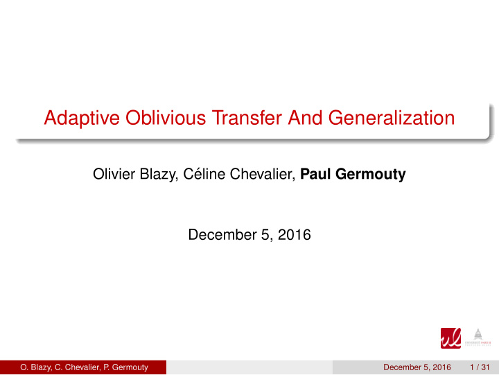 adaptive oblivious transfer and generalization