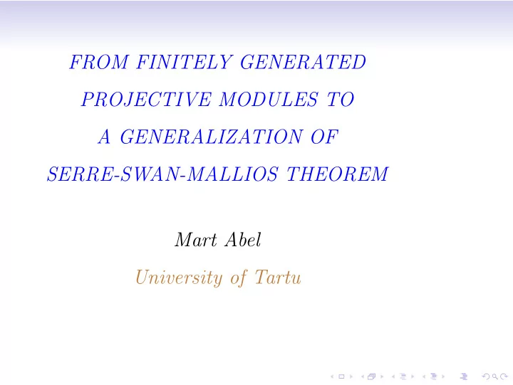 from finitely generated projective modules to a