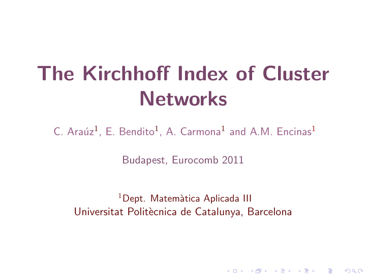 the kirchhoff index of cluster networks