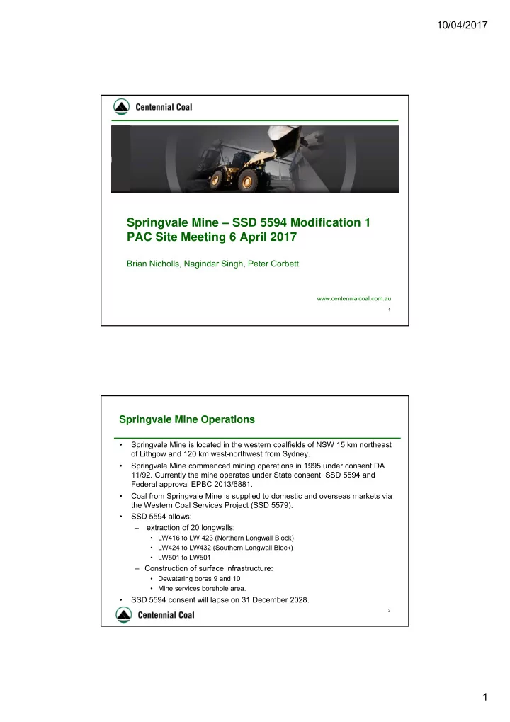 springvale mine ssd 5594 modification 1 pac site meeting