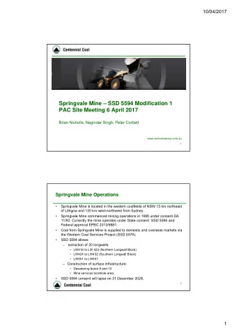 Springvale Mine  SSD 5594 Modification 1  PAC Site Meeting 6 April 2017  Brian Nicholls,