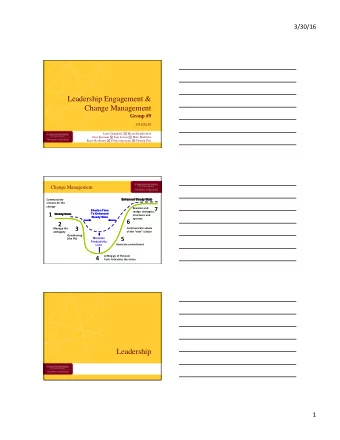 Leadership Engagement &amp; Change Management  Group #9  3/31/2016 Laura Daugherty  Briana