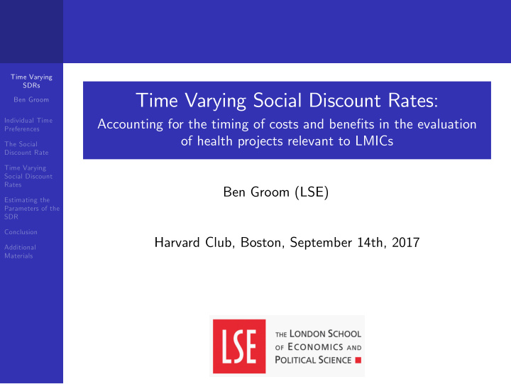 time varying social discount rates