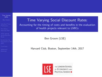 Time Varying Social Discount Rates:  Ben Groom  Individual Time  Accounting for the timing of costs