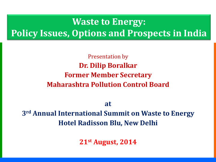 waste to energy policy issues options and prospects in