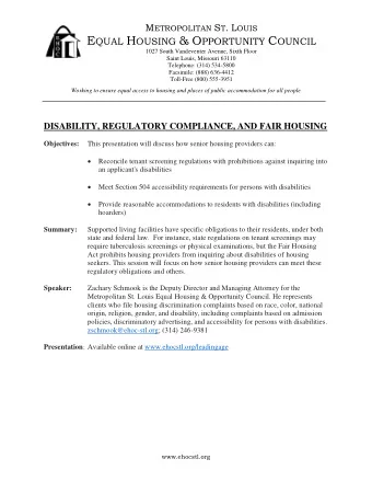 E QUAL H OUSING &amp; O PPORTUNITY C OUNCIL  1027 South Vandeventer Avenue, Sixth Floor  Saint