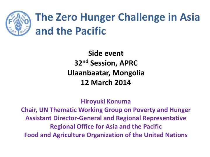 the zero hunger challenge in asia and the pacific