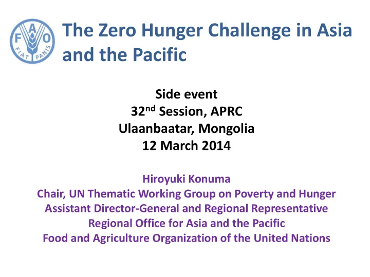 the zero hunger challenge in asia and the pacific