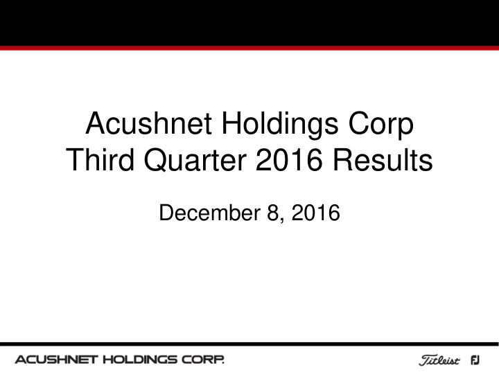 third quarter 2016 results