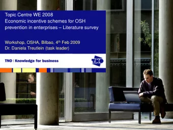 Topic Centre WE 2008  Economic incentive schemes for OSH  prevention in enterprises  Literature